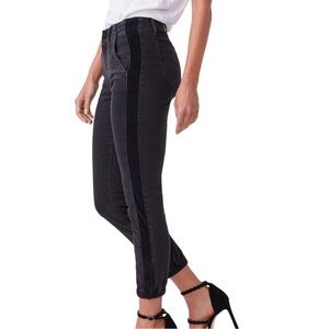 Paige Mayslie Gray/Black Denim Ankle Jogger Pant Velvet Inset Size 30 *Q27